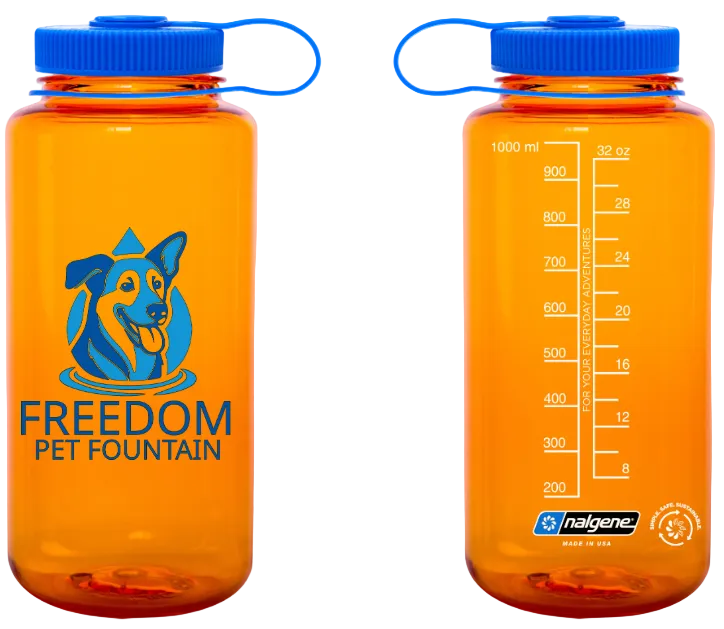 Orange and Blue Freedom Pet Fountain branded Nalgene water bottle 