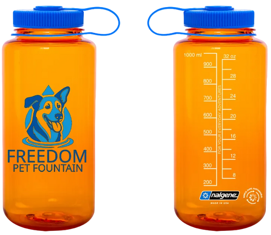 Orange and Blue Freedom Pet Fountain branded Nalgene water bottle 