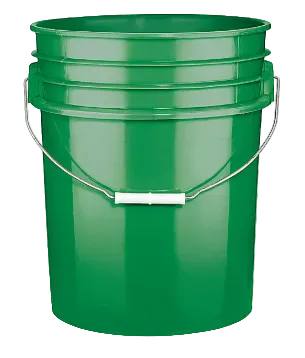 Green bucket with a white handle on a white background