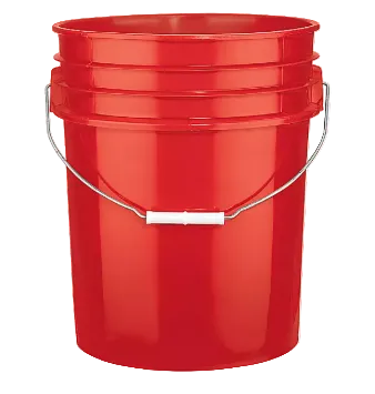 Red bucket with a metal handle on a white background